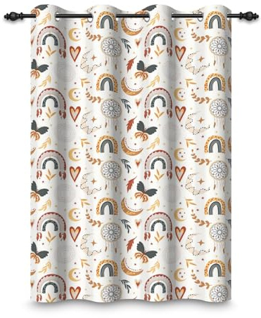 ggaimwf 107x160cm Cartoon-Regenbogen Verdunkelungsvorhang fürs Kinderzimmer Boho Traumfänger Mond Ösenvorhänge Thermo Fenstervorhänge für Baby Mädchen Spielzimmer Wohnzimmer,1-Einzelpaneel