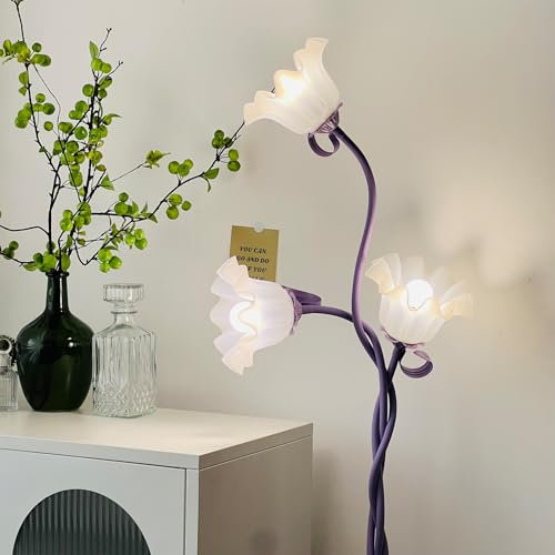 meibeileil Blumen Stehlampe Wohnzimmer,Schwanenhals DIY Bogenlampe Standleuchte mit 3-Köpfe Rose,Spirale Stehlampe Dimmbar Leselampe Studie,Modern Standing Floor Lamp für Schlafzimmer,BüRo,170Cm,Lila.