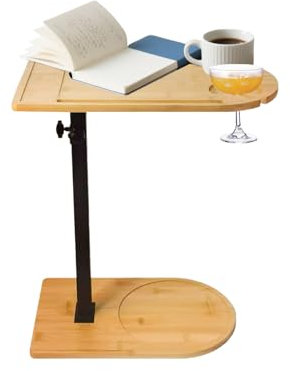 360° Rotatable Sofa Tray Table for Couch Arm, Height Adjustable End Table for Bed or Chair with Phone & Tablet Slots, TV Tray Table, Side Table Tray for Small Spaces(Arc)