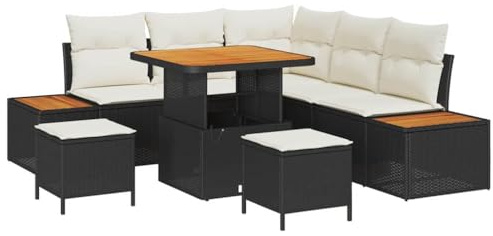 vidaXL Garten-Sofa-Set mit Kissen 8 pcs Schwarz Poly Rattan, Garten- und Terrassenmöbel, rechteckig, modern, verstellbar, modular, langlebiges Rattan-Dining-Set, für die Terrasse