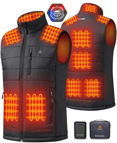 Heizweste Herren mit Akku 16000mAh 9 Heizzonen 3 Einstellbaren Temperaturen | Beheizbare Weste 4-in-1 intelligenter Schalter mit Lichtaus, Elektrische Wärmeweste Für Skifahren,Outdoor-Aktivitäten