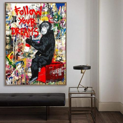 JACBON Banksy Graffiti-Poster, Monkey Street Art, Leinwandgemälde, Mr. Brainwash, moderne Wandkunstdrucke, Wohnzimmerdekoration, 60 x 80 cm (24 x 31 Zoll), rahmenlos