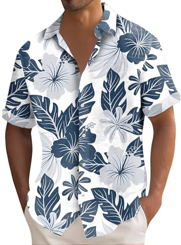 Uwdiohq Hommes Funky Hawaïenne Chemises A Manches Courtes Tropicales Plage Tops Holiday Summer Casual Button Down