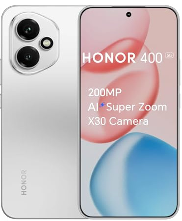 Honor 400 Smartphone 5G 8 GB 512 GB, Cámara AI de 200 MP, Snapdragon 7 Gen 3, Pantalla Ultrabrillante de 6,55 y 120 Hz con 5000 nits, Doble SIM, NFC, IP65, Android 15, Plata