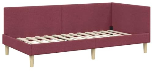 vidaXL Corner Bed Frame Other with Headboard Wine red 90 x 200 cm, Modern Bed Frame, Rectangular Design, Breathable Material, Adjustable Headboard, Space-Saving Bedroom Furniture, Stylish Setup