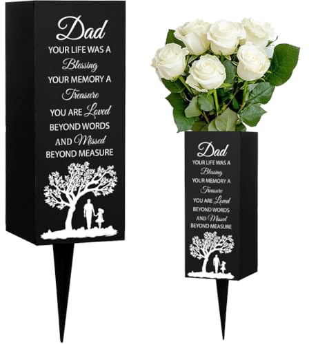 WEBEEDY Friedhofsvasen Für Grab Papa Denkmal Geschenk Grabvasen Mit Spike Baum Muster Friedhofsdekorationen Für Grab Beerdigung Beileids Geschenk Für Volkstrauertag 8x20cm,1PCS