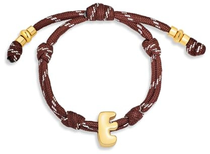WOWORAMA Bubble Letter Bracelets for Women Brown Rope Knotty Initial A to Z Bracelet Chunky Alphabet Personalized Friendship Bracelet Trendy Jewelry for Couples