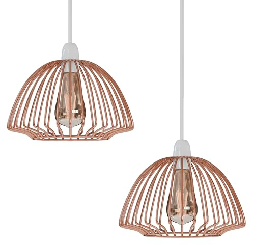 2 Pack Rose Gold Ceiling Light Wire Basket Metal Basket Pendant Lighting Ceiling Light Shade lamp Shades Ceiling for Indoor Pendant Lights Ceiling Fitting Light fixtures