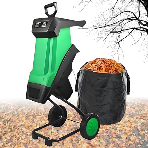 AityBuy Biotrituratore Elettrico da Giardino E Cippatore per Legno con Sacco di Raccolta da 50 Litri, Trituratore Elettrico per Foglie da 2400 W, Diametro di Taglio di 40 Mm per Pacciamatura