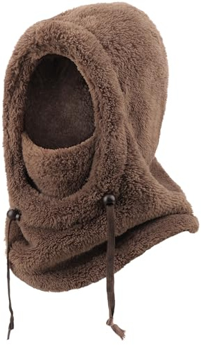 DRESHOW Winter Thermal Fleece Balaclava for Women and Men Windproof Ski Mask Face Cover Neck Warmer Hooded Scarf Cold Weather Beanie Hat with Adjustable Drawstring