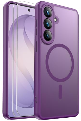 for Samsung Galaxy S26 Case Magnetic Shockproof, Full Camera Protection, Fit for MagSafe, with Screen Protector X2, Translucent Anti-Fingerprint Case for Samsung Galaxy S26 (Purple)