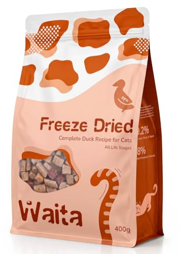 Complete Duck Recipe Freeze-Dried Complete Cat Food Treats Toppers 400g, Hypoallergenic No Grain; Freeze Dried to Protect Nutrition and Rich Protein, Easy Digestion for Cats