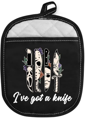 MEIKIUP Horror Oven Mitts I've Got a Knife Funny Pot Holder Horror Movie Lover Gift Horror Killer Baking Gloves Baker Oven Pads (Horror Movie Holder)