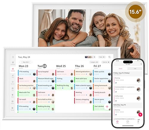 15,6 Zoll Digitaler Kalender Wand, Smart Home Wandplaner & Elektronische Chore Chart ohne Abo, WiFi Touchscreen Sync mit Google/iCloud/Outlook, Mahlzeitenplaner & Aufgaben-Organizer, Android 14
