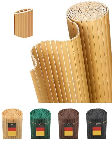 paramondo Canisse en PVC, Brise Vue en PVC pour Jardin, Balcon, Terrasse et Piscine, Pare-Vue Revêtement de Balcon Clôture Renforcées Triple, Résistantes aux UV et aux Intempéries, 60 x 300 cm, Bambou