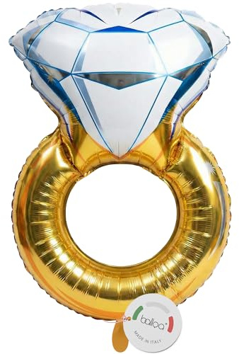 balloa Folienballon XXL Ring Diamant, Helium Ballon Geschenk zur Verlobung oder Hochzeit, Luftballon Ring für JGA, elegante Partydeko, Hochzeitsdeko, Hochzeitsballon Goldring, 84cm
