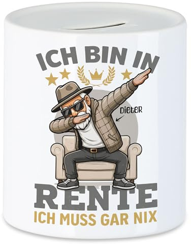Personalisierte Ruhestand Spardoye mit Name für Männer, Geschenk zu Rente, Renteneintritt - Ich muss gar nix - Abschiedsgeschenk Kollege Rentner Lustig, Geldgeschenk