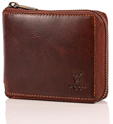 MATADOR Herren Geldbörse - Echtleder Portemonnaie Damen Geldbeutel - TÜV geprüfter RFID Schutz - YKK Reißverschluss umlaufend | Herren Portmonee | Viele Kartenfächer Vintage Braun