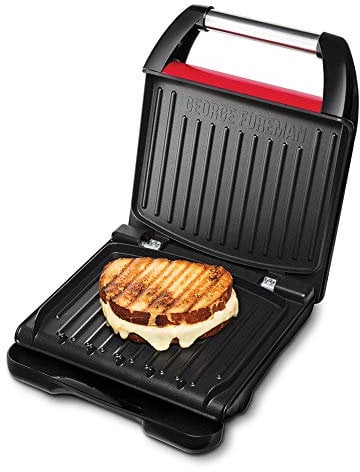 George Foreman Grill Steel Family - Parrilla Eléctrica, Bandeja de Goteo Perfect-Fit, 5 Raciones, Revestimiento Antiadherente, Fácil Limpieza, Indicador Luminoso, 1650 W, Rojo - 25040-56