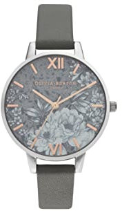 Olivia Burton Analog Quarzuhr für Damen mit Dunkel-Graues Veganes Lederarmband - OB16TZ05