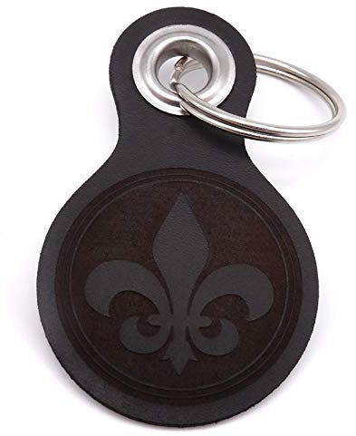 Samunshi® Fleur de Lis Schlüsselanhänger Leder Gravur Motiv für Männer und Frauen Individuell Schlüssel Anhänger Geschenk 8x4,8cm dunkel braun/graviert