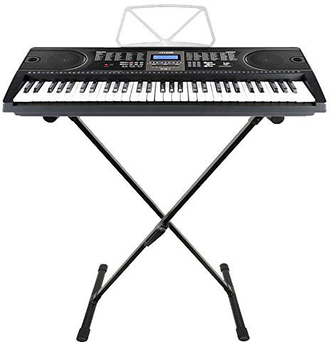Max KB1 Electric Keyboard with Stand - 61-Key Portable Music Keyboard Kit, LCD Display, Adjustable Folding Stand, 255 Timbres & Rhythms, Built-In Speakers & Recording, Ideal for Learners