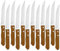 Juego de 12 Cuchillos de mesa con mango de madera natural, Cuchillo de Carne Acero Inoxidable - Hoja de Filo Liso