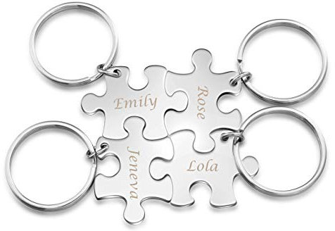Zysta Free Engraving Puzzle Friendship Keyrings for 4 Personalised Best Friend BFF Keyring Set 4 Pcs Customised Silver Keychains Gifts