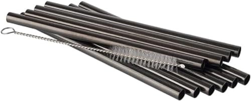 APS 93392 Lot de 11 pailles en acier inoxydable 18/8 Noir 0,8 cm x 15 cm
