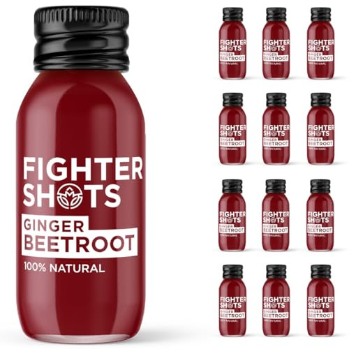 Fighter Shots Ginger + Beetroot (12x60ml) | 100% Natural | Perfect Morning/Post Workout Pick Me Up | No Preservatives | Fresh & Fiery Beetroot and Ginger Shots