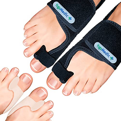 YOGAMEDIC® Kit Alluce Valgo Correttore per Rilassare, Divaricare e Allungare le Dita - 2x Divaricatore Alluce Valgo e 2x Tutore - Kit Correttore Donna e Uomo