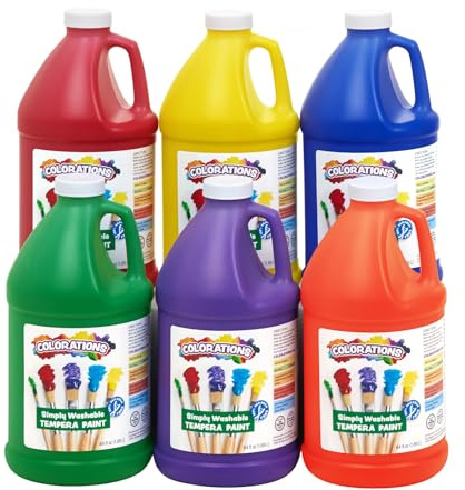 Colorations Paraben-Free Simply Washable Tempera Paint, Rainbow Colors- Set of 6, 1/2 Gallons. Non-Toxic and Made in the USA