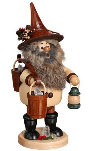 Drechselwerkstatt Uhlig DWU | Erzgebirgisches Räuchermännchen Räuchermann | Weihnachtsdekoration Handwerkskunst | Waldwichtel 25 cm | Erzträger mit Eimer