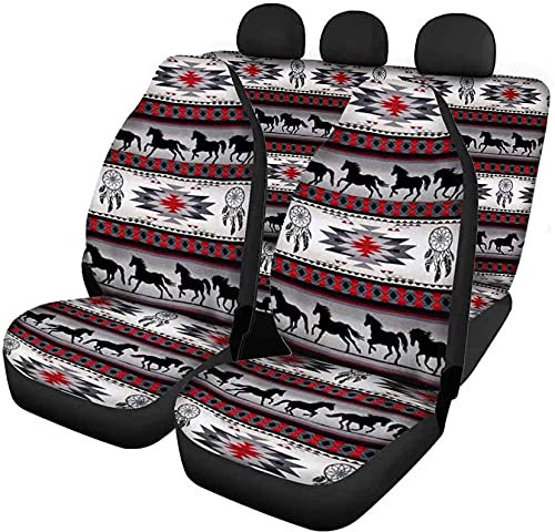 Jeiento Verstellbarer Sitzbezug für Autos, Sitzbezüge, Autositzschutz, Azteken-Design, Pferd- und Traumfänger-Druck, Autozubehör, Innenausstattung (4 Packungen)