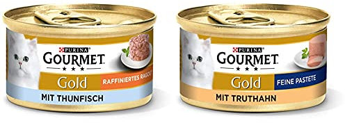 PURINA GOURMET Gold Raffiniertes Ragout Katzenfutter nass, mit Thunfisch, 12er Pack (12 x 85g) & Gold Feine Pastete Katzenfutter nass, mit Truthahn, 12er Pack (12 x 85g)