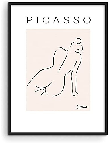 WTEVMAIY Picasso Strichzeichnung Abstrakte Frau Wand Bilder Pablo Picasso Gemäldewerk Wand Bilder Frau Silhouette Schwarz Minimalistisch Weiblicher Kunstdruck Matisse Dekor Rahmenlos 30×40cm