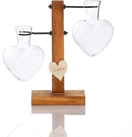 DRERIO Florero de cristal para plantas, pequeño terrario con soporte de madera, estación de cultivo moderna para plantas hidropónicas, jardín, boda, decoración de cafetería