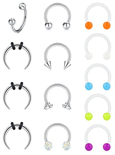 Rajnard 16G 8mm Septum Piercing Septum Ring lippenpiercing Chirurgenstahl Hufeisenring mit im Dunkeln leuchtender Kugel Tragus Helix Ohrringe