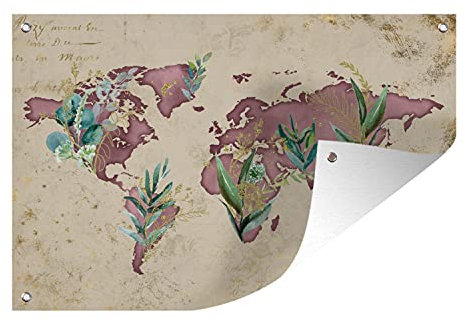 MuchoWow Outdoor-Poster Poster Wanddeko draußen Deko Garten Gartenposter 120x80 cm Weltkarte - Papyrus - Retro