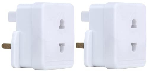 White Shaver / Toothbrush Adaptor Plug | Realus 2PK Heavy-Duty 2 Pin to 3 Pin Socket 1A Fuse European to UK Electric Bathroom Adapter | Travel Accessory for Water Flosser Toothbrushes Razor & Epilator