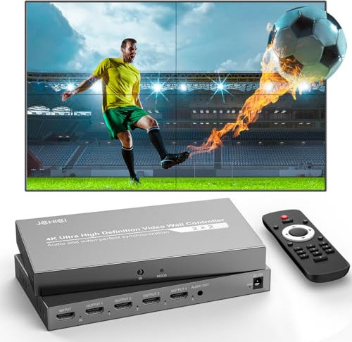 Videowand-Controller 2X2, Videowand, JCHICI TV-Wandprozessor, 4K x 2K HD-Display, 180 Grad drehbar, 8 Spleißmodi 2x2,1x2,1x3,1x4,2x1,3x1,4x1,HDMI-Eingang 4K und Ausgang 10 80P, Play and Plug