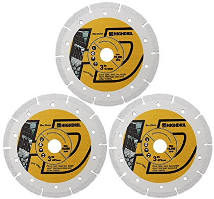 HIGHDRIL Diamant Trennscheibe für Metall - 75mm x 3 Vakuumgelötet Scheibe für Betonstahl Stahlrohr Metall Winkeleisen Rostfreier Stahl