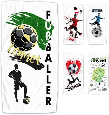 GRAZDesign Duschtuch Fussball Kinder mit Namen personalisiert | Saugstarkes Badetuch für Jungen Handtuch Strand-Tuch 50x100cm