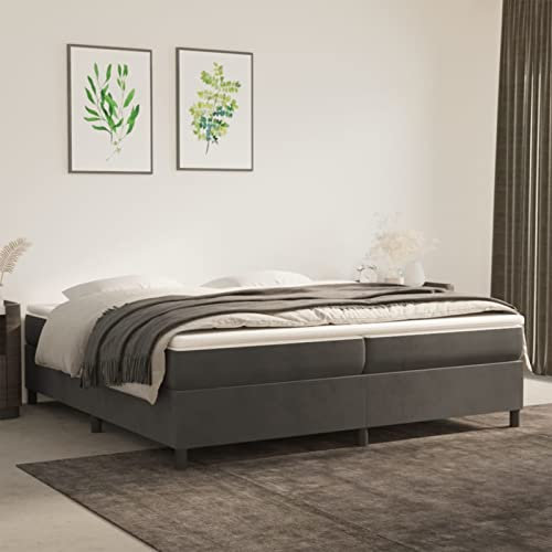 Tidyard Boxspringbett Bettgestell Polsterbett Jugendbett Gästebett Schlafzimmerbett Doppelbett/Einzelbett Balkenbett Bettrahmen Mit Lattenrost Holzbett Bett Dunkelgrau 200x200 cm Samt
