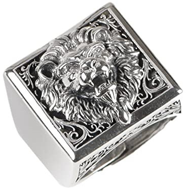 Echter silberner Löwenring ~ Männer Sterling Silber 925 schwere Tiere Ring ~ Roaring Lion’s Head Ring ~ Vintage Retro Biker’s Rings,