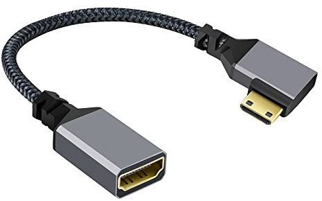 NFHK 4K Typ C Mini HDMI 1.4 Stecker, 90 Grad rechtwinklig auf HDMI-Buchse, Verlängerungskabel für DV MP4 Kamera DC Laptop