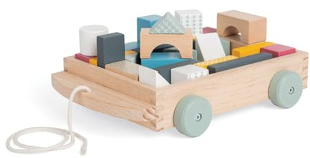 Bigjigs Toys FSC Certified Pull Along Cart with 30 Baby Blocks