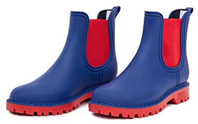 CLUB4BRANDS Lifestyle Stivaletti per Donna, Stivali Wellington Corti, Stivali Chelsea, Stivali Caviglia con Suole Kaps Actifresh, Stivali da Pioggia, Fatti in Italia (37 EU - Blu/Rosso)