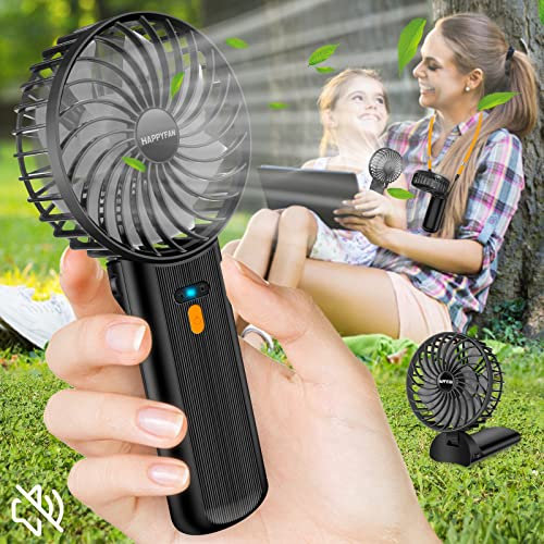 Happy Watch Handheld Fan, Portable Small Desk Fan with Lanyard, 180° Foldable, 4 Speed, Rechargeable Quiet Personal Neck Fan for Travel Outdoor Office Household- Black