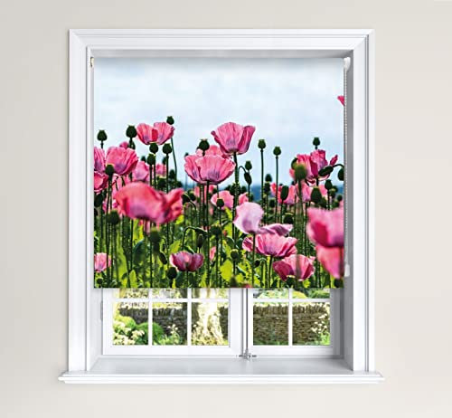 Lister Cartwright Blackout Roller Blind Pink Poppy Field Roller Blinds(150 cm Width x 140 cm Drop)